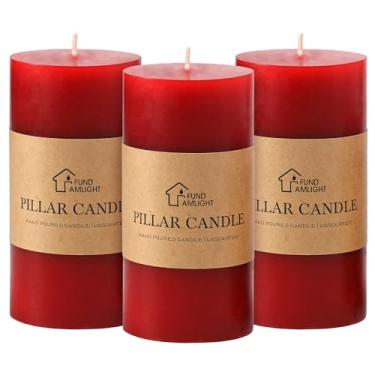 Imagem de Conjunto de 3 velas de pilar vermelho de 7 x 15 cm - velas decorativas sem cheiro, velas longas sem gotejamento, velas grandes sem fumaça para casamento, jantar e decoração de casa