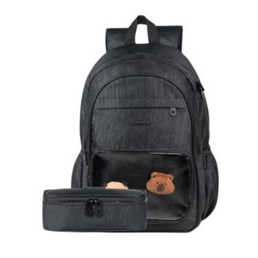 Imagem de Kit Mochila Escolar Feminina + Estojo BG Charms Preta - Bagaggio