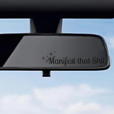 Imagem de 4 peças de decalque de vinil Manifest That Shit, à prova d'água, autoadesivo, fofo, engraçado, autoafirmações, adesivo para espelhos retrovisores de carro (preto)