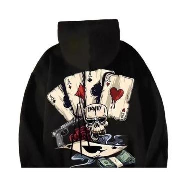 Imagem de Moletom Masculino Oversized M-8XL Com Estampa De Esqueleto E Poker, Pu