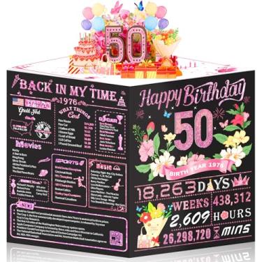 Imagem de OLOSONG Cartão de aniversário de 50 anos para mulheres, cartões jumbo pop up de 50 anos para sua amiga, Back In 1976 Happy 50 Year Old Birthday Decorações para esposa filha mãe presentes de
