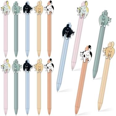Imagem de Frienda 15 canetas de gel retráteis para gatos fofos de 0,5 mm, canetas de escrita de tinta preta para amantes de gatos, presentes fofos, artigos de papelaria, material de escritório, veterinário