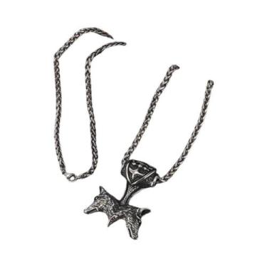Imagem de Colar Masculino Estilo Punk Com Pingente Duplo De Cabeça De Lobo E Cab