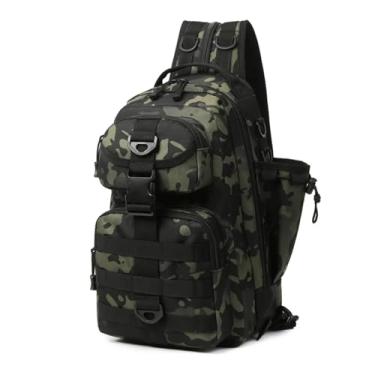 Imagem de SOMKB Mochila masculina para iscas de pesca, caixa de equipamentos de armazenamento, bolsa de peito, multifuncional, tática, viagem, acampamento, acampamento, bolsa de pesca (camuflagem verde)