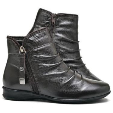 Imagem de Bota Cano Curto Feminina de Couro Enrugada Sola Rasteira Super Confort 0703-Feminino