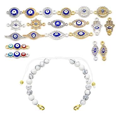 Imagem de Uloveido Conjunto de pulseiras de mão Hamsa com olho turco destacáveis, 20 peças, para mulheres, meninas, meninos, mexicanos, conjunto de tornozeleiras de proteção de amuleto, Large, Aço inoxidável