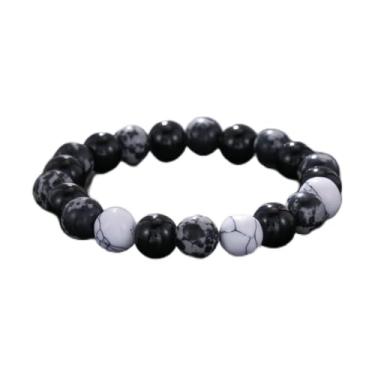 Imagem de Pulseira masculina olho de tigre 8 mm pedra natural elástica ajustável com contas de cristal preto para homens e mulheres presentes