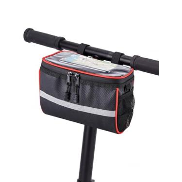 Imagem de Nilkatss Bolsa frontal para guidão de telefone para bicicleta/bicicleta, cesta frontal de bicicleta segura com fecho suporte de telefone para tela sensível ao toque
