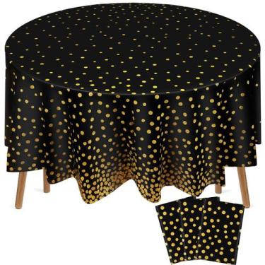 Imagem de Toalha de mesa Newwiee Round Dot 213 cm, plástico, preto, ouro, 3 unid