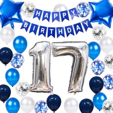 Imagem de Conjunto de balões JumDaqq, decorações azuis do 17º aniversário