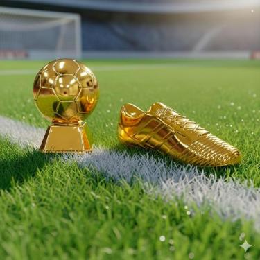 Imagem de Troféu Chuteira Bola Copa Premiação Festa Decoração Futebol Cor Kit Dourado-Unissex