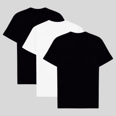 Imagem de Kit 3 Camisetas Algodão Lisas Básicas Manga Curta Masculina Camiseta Preta Simples-Masculino