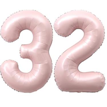 Imagem de SULALABOO Balão grande rosa claro número 32 de 101 cm 0-9 gigante digital 32º para decorações de aniversário de aniversário de formatura