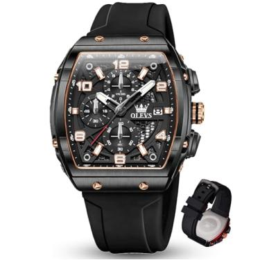 Imagem de OLEVS Relógios masculinos luxuosos, vestidos de rosto grande, pulseira de silicone, à prova d'água, cronógrafo, analógico, quartzo, casual, relógio de pulso masculino (pulseira preta/vermelha/branca