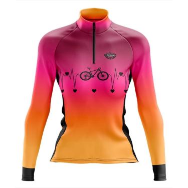 Imagem de Camisa De Ciclismo Feminina Manga Longa Batimentos Laranja-Feminino