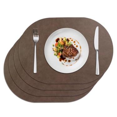 Imagem de Privalace 45,7 x 30,5 cm, conjunto de 4 jogos americanos de couro sintético, à prova d'água, tapetes ovais fáceis de limpar com porta-copos combinando para cozinha doméstica, refeição diária, hora do