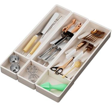 Imagem de MODRACKLY Organizador de gavetas de talheres com painel expansível e divisórias removíveis – serve para gavetas de cozinha de 39,8 cm a 53,8 cm, solução de armazenamento de utensílios que economiza