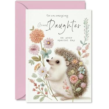 Imagem de Giftzie Cartão de aniversário da neta - Abraços de cerca viva - Cartão de feliz aniversário para neta da vovó da vovó, 12,5 x 17,8 cm lindos cartões comemorativos de aniversário com ilustração de