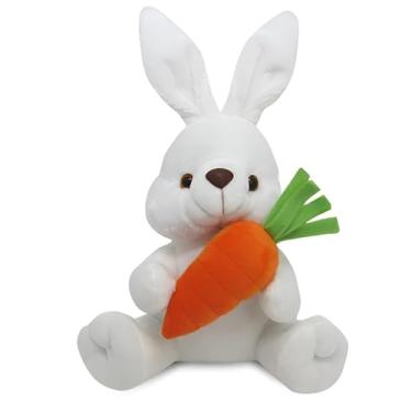 Imagem de Coelho de Pelúcia Páscoa 25cm com Cenoura – Decoração Charmosa para Cestas e Ambientes - Branco