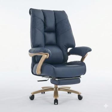 Imagem de EXCEBET Cadeira executiva de escritório grande e alta com apoio para os pés, capacidade de 181 kg, ergonômica, cadeira de escritório de encosto alto com suporte lombar, cadeiras de couro PU azul