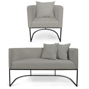 Imagem de Kit 01 Namoradeira 02 Lugares e 01 Poltrona Paola Linho Base Metálica 