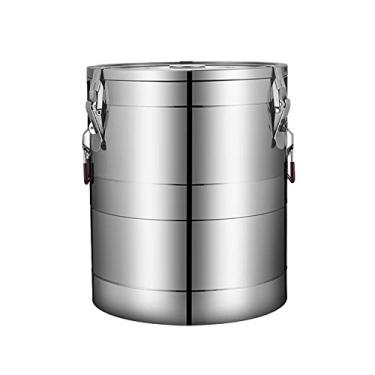 Imagem de Balde selado de aço inoxidável 304, grande capacidade espessa de camada dupla, altamente selado, fácil de limpar, preservação do calor (cor: prata, tamanho: 26 cm 29 cm (10 L)) (prata 43 cm x 50 cm