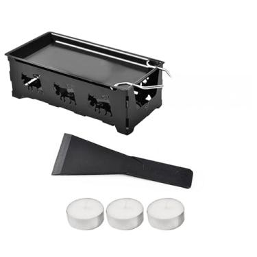 Imagem de Conjunto de Queijo Raclette Panela Derreter Antiaderente Churrasqueira Portátil com Luz Velas Espátula Ferramenta Churrasco Metal para Cozinha Cabo Madeira Uso Doméstico