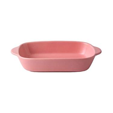 Imagem de Pratos de jantar de vidro transparente, prato de jantar de cerâmica retangular sólido, orelhas duplas, resistente ao calor, porcelana, queijo, assar, salada, frutas, bandeja de alimentos