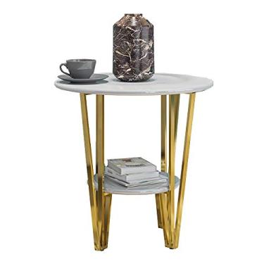 Imagem de Mesa lateral, mesa de centro industrial, mesa de sofá redonda com moldura de ferro, sala de estar, quarto, estrutura estável e simples (cor: A) (B)