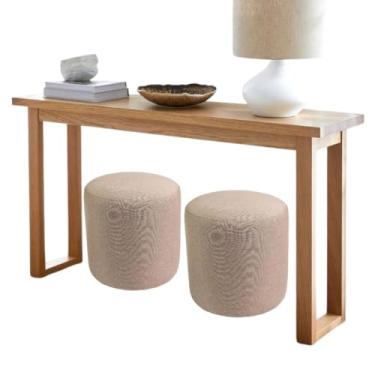 Imagem de Kit 2 Puff Decorativo Redondo em Tecido Linho – Design Orgânico Estofado para Sala, Quarto e Espaços de Descanso – Suporta até 120kg(Palha)