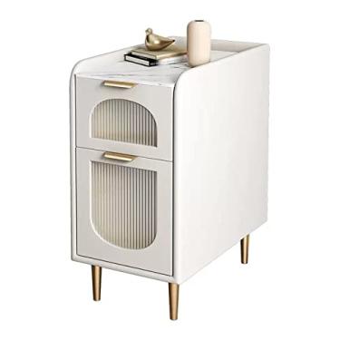 Imagem de Mesas de cabeceira modernas com design de economia de espaço, armário de cabeceira estreito com 2 gavetas, armário de armazenamento simples, mesa de café, mesa de cabeceira, branca prática (C30 x P40