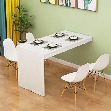 Imagem de Mesa dobrável invisível de madeira maciça, mesa de jantar flutuante, mesa de computador multifuncional, mesas de bar conversíveis, para cozinha de escritório em casa, com acessórios (branco + preto