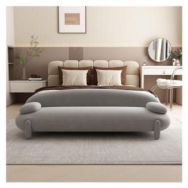 Imagem de KHUTRW3D Banco longo estofado moderno, moldura de madeira otomana moderna tufada no final da cama, destaque para entrada, sala de jantar, entrada de estar (cinza claro, 150 x 55 x 60 cm)