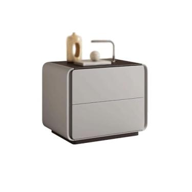 Imagem de Mesa de cabeceira moderna cinza com duas gavetas, armário de armazenamento de madeira maciça para sala de estar, quarto, sala de estudo prática (grande)