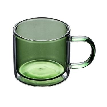 Imagem de Copos de vidro coloridos de parede dupla, xícaras de chá de vidro borossilicato, canecas de café com alça, 250 ml (verde abacate)
