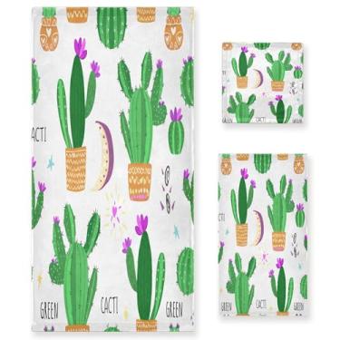 Imagem de xigua Conjunto de toalhas de banheiro de cactos verdes absorvente macio toalha de banho de 3 peças toalha de mão toalhas decorativas para banheiro, academia, hotel, praia, piscina