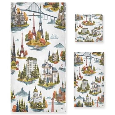 Imagem de xigua The World Landmarks Conjunto de toalhas de banheiro absorventes macias 3 peças toalha de banho toalha de mão toalhas decorativas para banheiro, academia, hotel, praia, piscina