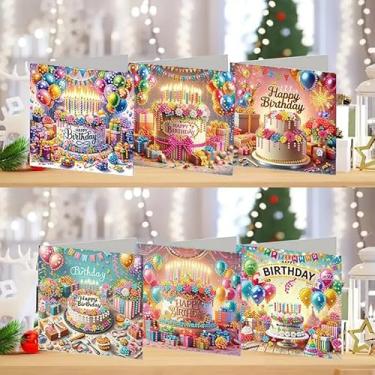 Imagem de Muzagroo Art Cartões de arte de diamante para adultos cartões de pintura de diamante para iniciantes adultos artesanato arte pedras 8 peças (feliz aniversário 1)