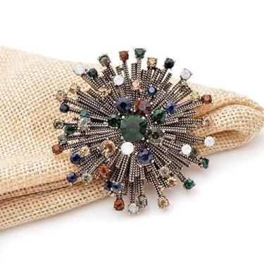 Imagem de Broche de floco de neve 3D design de camada dupla strass colorido retrô moderno broche para casaco, cachecol, vestido, festa de casamento, roupa noturna, One size, Liga de aço, Sem Pedra Preciosa