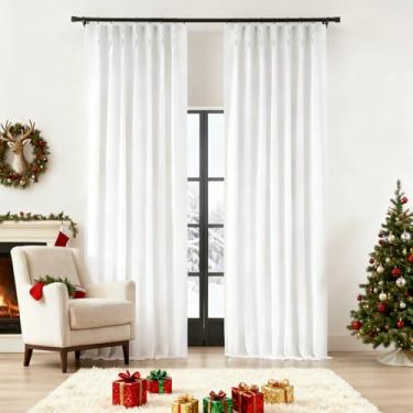 Imagem de Cortinas blecaute brancas plissadas de 280 cm de linho, cortinas de janela para sala de estar, quarto, isolamento térmico, plissadas, abas traseiras com ganchos 101,6 cm L x 284,5 cm C x 2 cm C