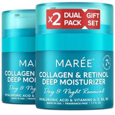 Imagem de MAREE Creme hidratante facial de colágeno para o rosto, conjunto com 2 unidades, ácido hialurônico e retinol - cremes antienvelhecimento para rugas - Crema Para La Cara