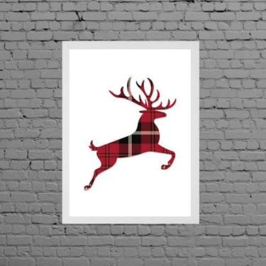 Imagem de Quadro Decorativo Veado De Natal 33X24cm Moldura Branca
