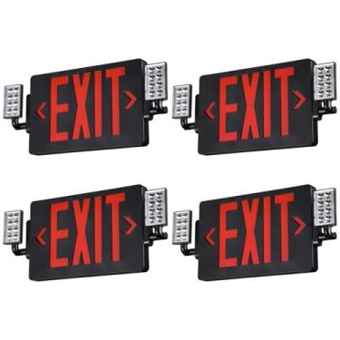 Imagem de TORCHSTAR Placa de saída de LED com luzes de emergência, duas cabeças ajustáveis, luz de saída de letra vermelha com bateria reserva, UL&FCC, dupla face, AC 120-277V, suporte de parede e teto, preto