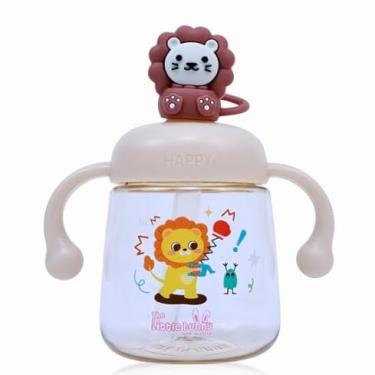 Imagem de Garrafa Infantil Plástica com Alça 350 ml – Copo de Treinamento com Tampa Divertida de Bichinhos – Colorido (LEAOMARRON)