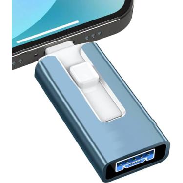Imagem de Flash Drive para iPhone 512GB, pen drive 4 em 1 USB de alta velocidade, pen drive de armazenamento externo para iPhone, iPad, computador Android, azul