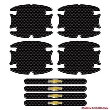 Imagem de Adesivos Protetor Maçaneta Carro Chevrolet Resinado Preto Carbon Preto