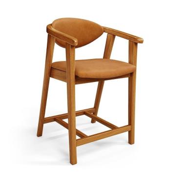 Imagem de Banqueta Baixa Para Cozinha Sala De Jantar Bancada Cecília L02 Couríssimo Canela - Lyam Decor