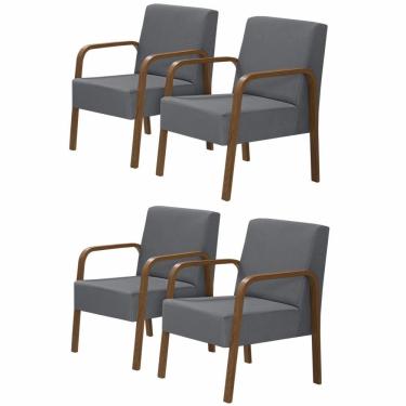Imagem de Kit 4 Poltronas 1 Lugares Jade Braço Madeira D Salla Grafite