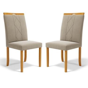 Imagem de Kit Com 2 Cadeiras Ana Madeira Maciça Estofadas Para Mesa De Jantar Veludo Bege 102
