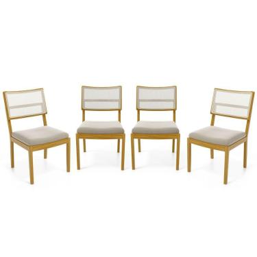 Imagem de Kit Com 4 Cadeiras Milena Madeira Maciça Assentos Estofados Encostos De Tela Sintética Veludo Bege 102